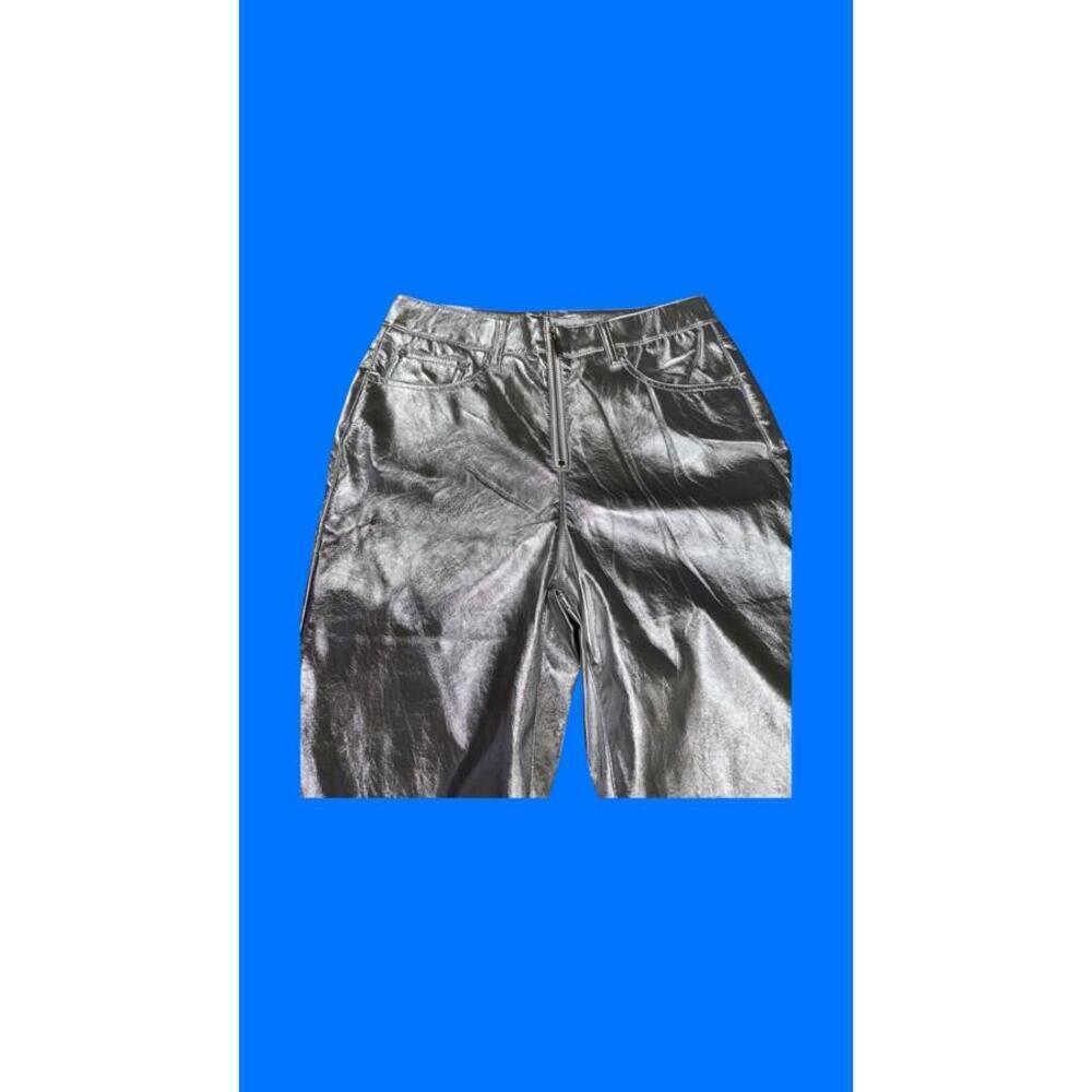 STUNNING Women's Faux Leather Pants LOVE FIRE Size 7 Metallic Silver Flare NWT - Picture 2 of 4